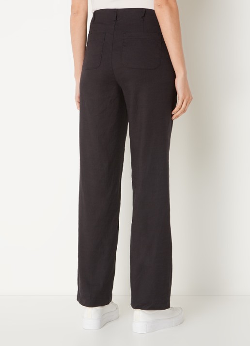NYDJ Marilyn high waist straight fit broek in linnenblend met steekzakken - achterkant zwart
