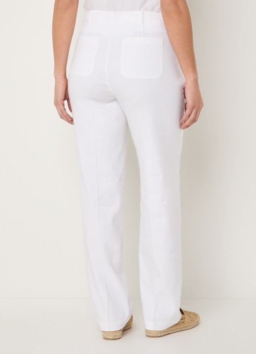 NYDJ Marilyn high waist straight fit broek in linnenblend met steekzakken - achterkant 2 wit