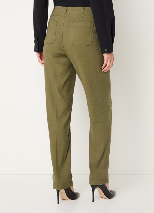 NYDJ Marilyn high waist straight fit broek in linnenblend met steekzakken - achterkant 4 legergroen