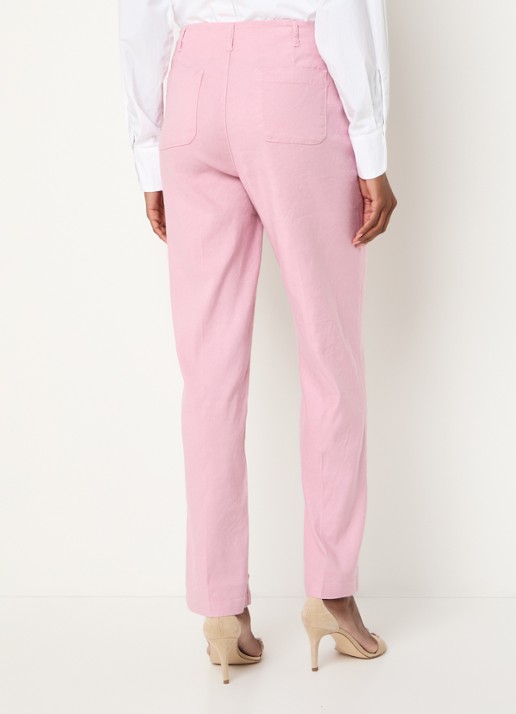 NYDJ Marilyn high waist straight fit broek in linnenblend met steekzakken - achterkant 4 lichtroze