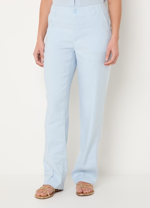 NYDJ Marilyn high waist straight fit broek in linnenblend met steekzakken