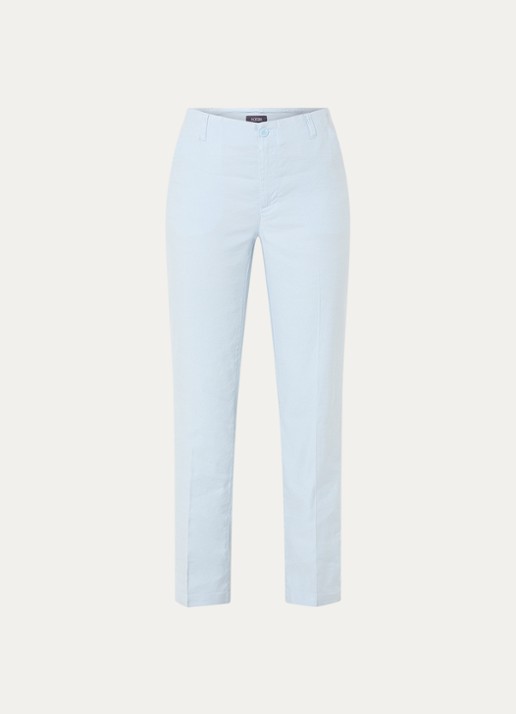 NYDJ Marilyn high waist straight fit broek in linnenblend met steekzakken - voorkant 3 donkerblauw