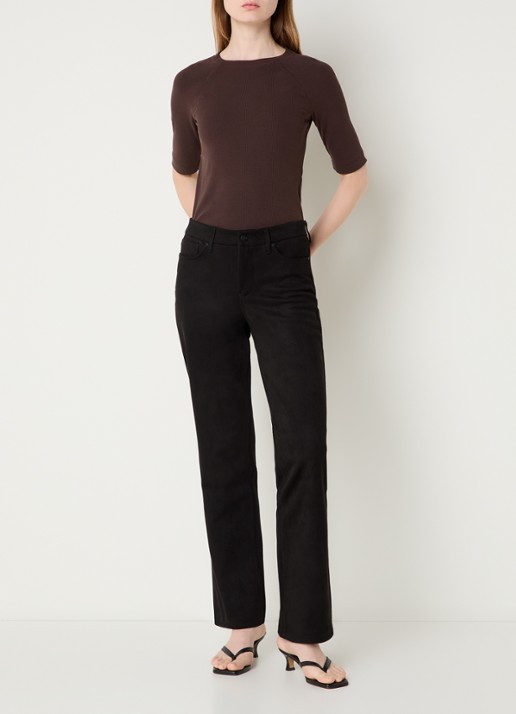 NYDJ Marilyn high waist straight fit broek van imitatiesuède - voorkant 2 zwart