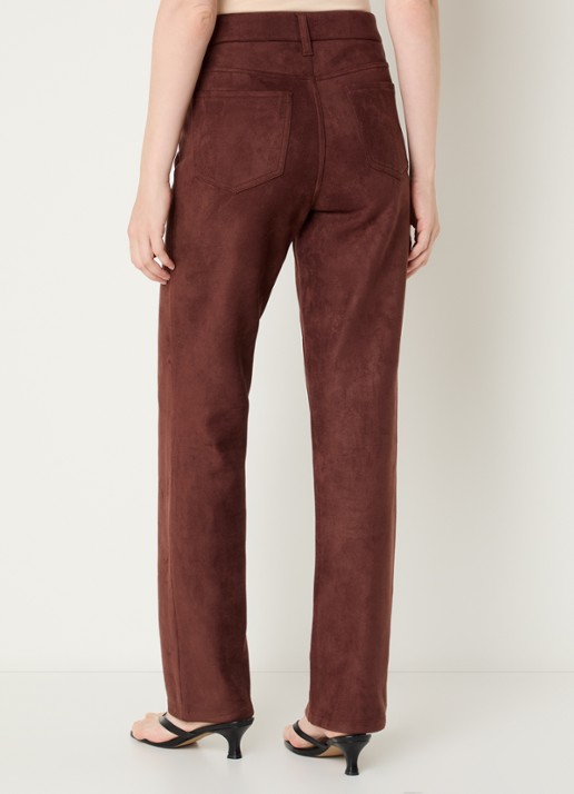 NYDJ Marilyn high waist straight fit broek van imitatiesuède - achterkant 5 chocoladebruin