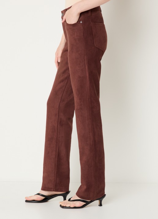 NYDJ Marilyn high waist straight fit broek van imitatiesuède - detail 2 chocoladebruin