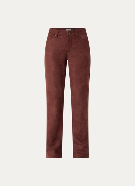 NYDJ Marilyn high waist straight fit broek van imitatiesuède - voorkant 3 chocoladebruin