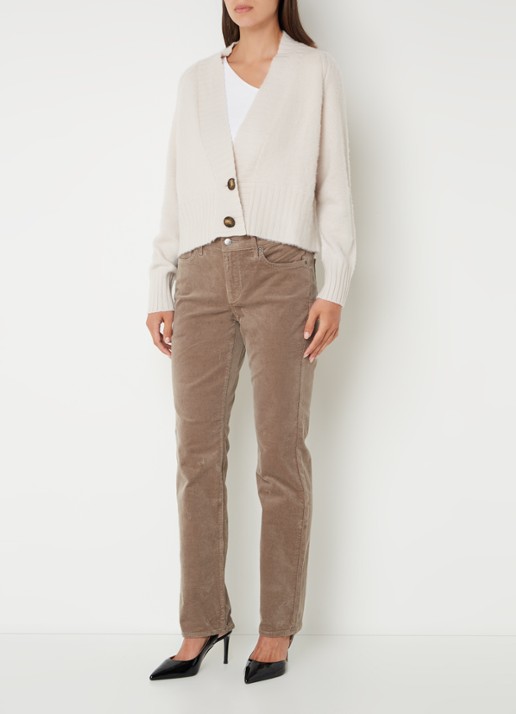 NYDJ Marilyn high waist straight fit chino van corduroy - voorkant 4 taupe