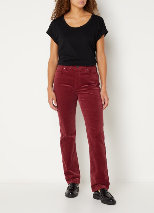 NYDJ Marilyn high waist straight fit chino van corduroy - voorkant 2 donkerrood
