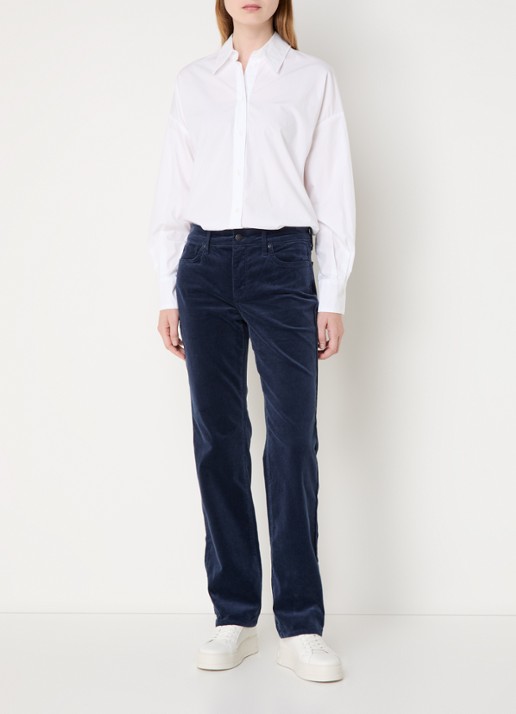 NYDJ Marilyn high waist straight fit chino van corduroy - voorkant 2 donkerblauw