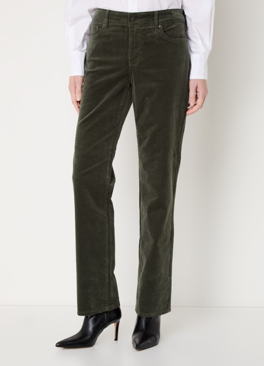 NYDJ Marilyn high waist straight fit chino van corduroy - detail mosgroen