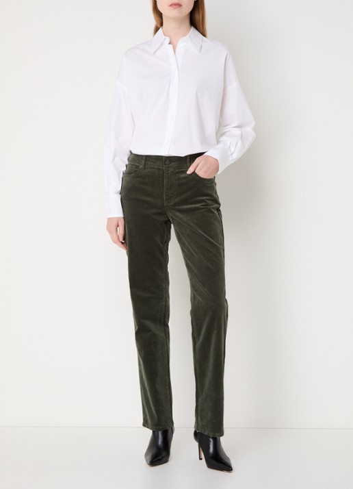 NYDJ Marilyn high waist straight fit chino van corduroy - voorkant 5 mosgroen