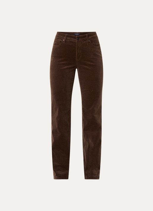 NYDJ Marilyn high waist straight fit chino van corduroy - voorkant 4 bruin