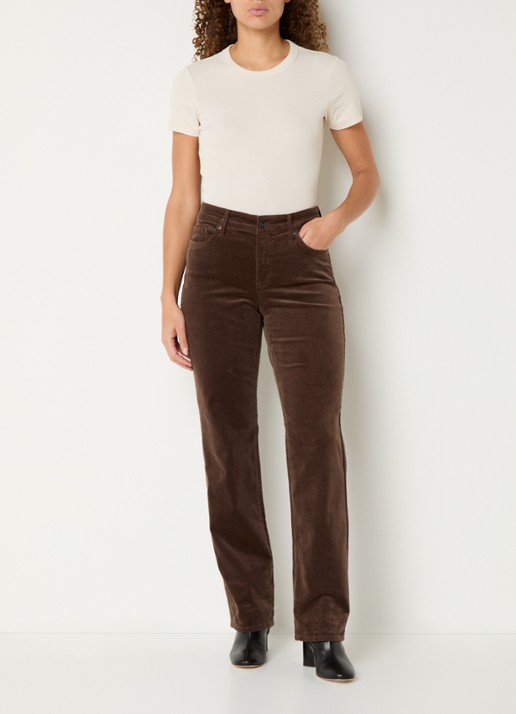 NYDJ Marilyn high waist straight fit chino van corduroy - voorkant 5 bruin