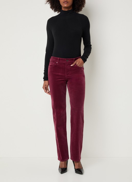 NYDJ Marilyn high waist straight fit chino van corduroy - voorkant 2 bordeauxrood