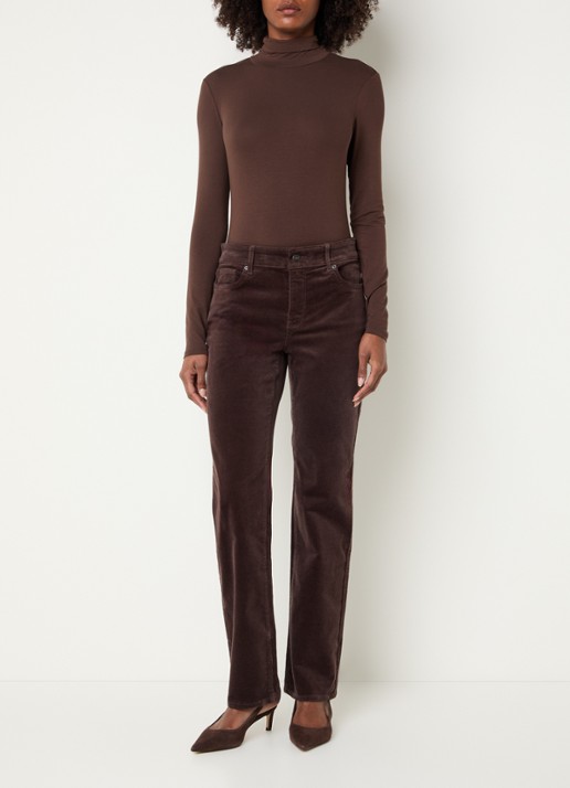 NYDJ Marilyn high waist straight fit chino van corduroy - voorkant 5 donkerbruin