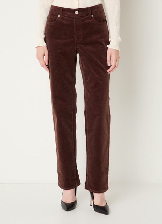 NYDJ Marilyn high waist straight fit chino van corduroy - detail lichtbruin
