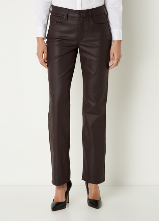NYDJ Marilyn mid waist straight leg jeans met gekleurde wassing - detail roodbruin