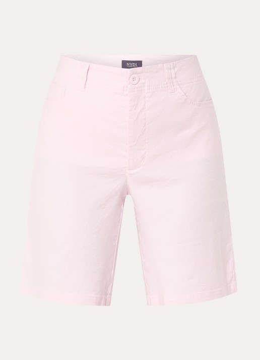 NYDJ Mid waist straight fit korte broek in linnenblend - voorkant 3 lichtroze