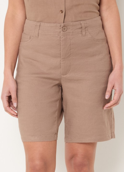 NYDJ Mid waist straight fit korte broek in linnenblend - detail 3 camel