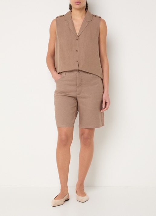NYDJ Mid waist straight fit korte broek in linnenblend - voorkant 2 camel