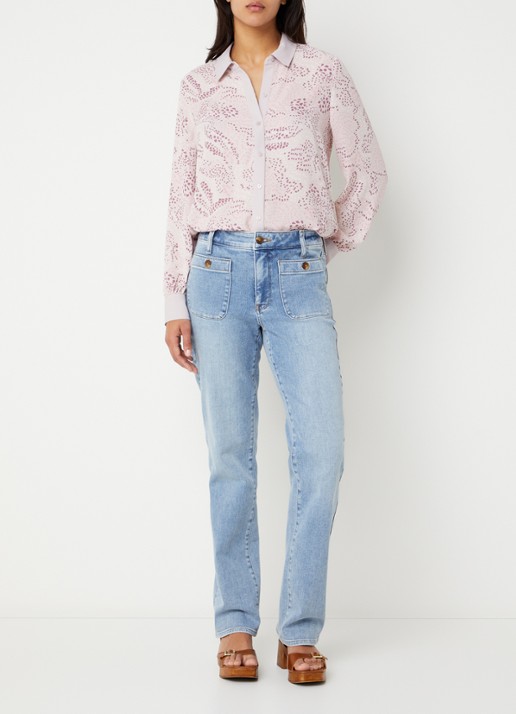 NYDJ Mid waist straight leg jeans met lichte wassing - voorkant 5 indigo