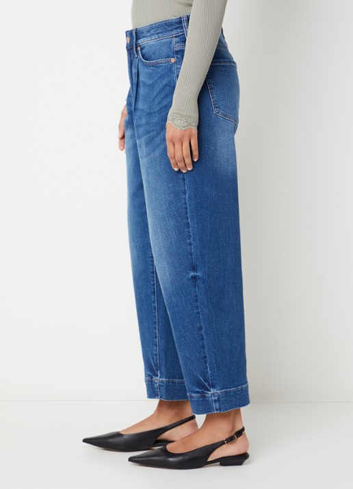 NYDJ Mid waist wide leg jeans met medium wassing - detail 2 indigo