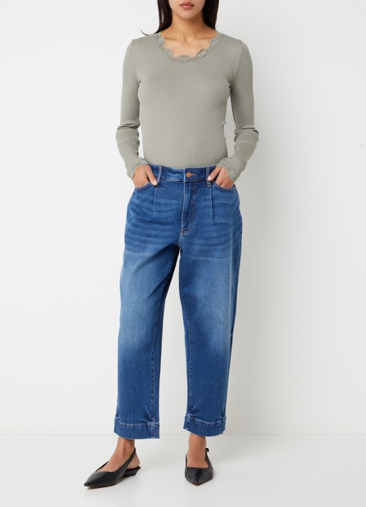 NYDJ Mid waist wide leg jeans met medium wassing - voorkant 4 indigo