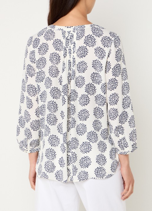 NYDJ Pintuck blouse met V-hals en print - achterkant 5 gebroken wit