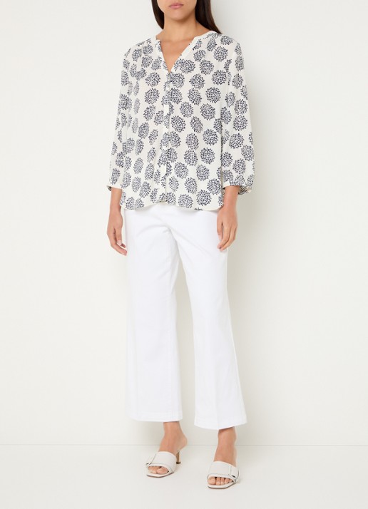 NYDJ Pintuck blouse met V-hals en print - voorkant 4 gebroken wit