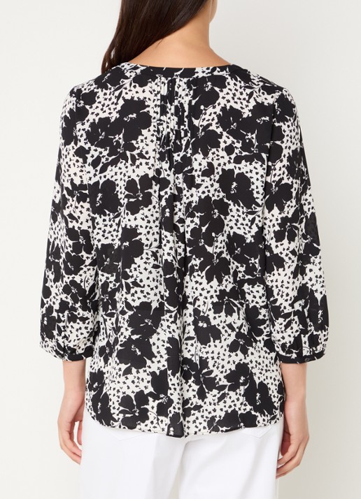 NYDJ Pintuck blouse met V-hals en print - achterkant 5 zwart