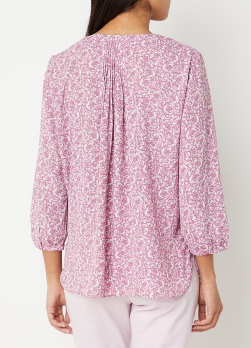 NYDJ Pintuck blouse met V-hals en print - achterkant oudroze