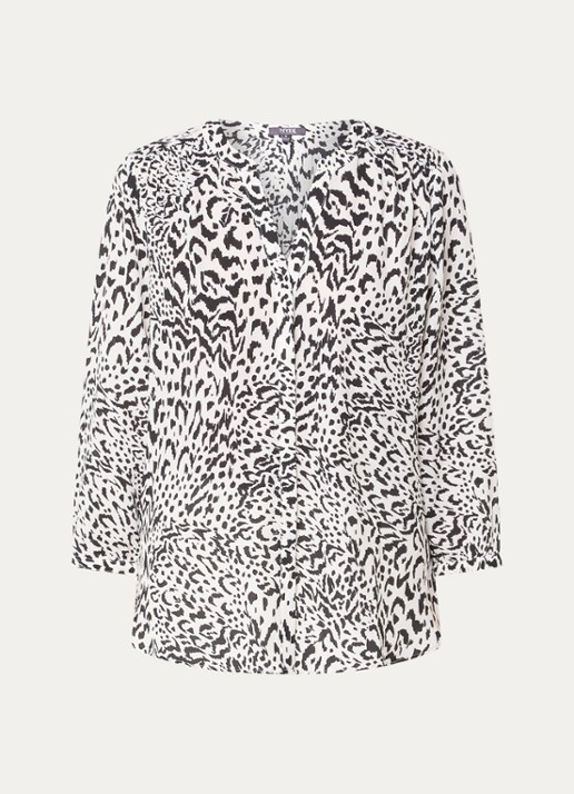 NYDJ Pintuck blouse met V-hals en print - voorkant 2 paars