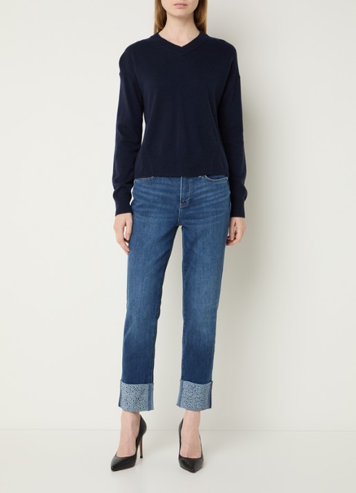 NYDJ Sheri mid waist slim fit jeans met strass - voorkant 4 indigo