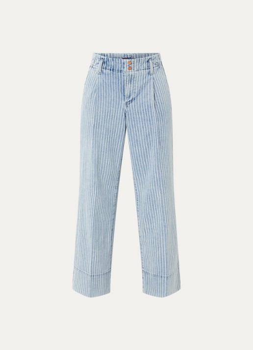 NYDJ Simone mid waist wide leg jeans met streepprint - voorkant 2 lichtblauw