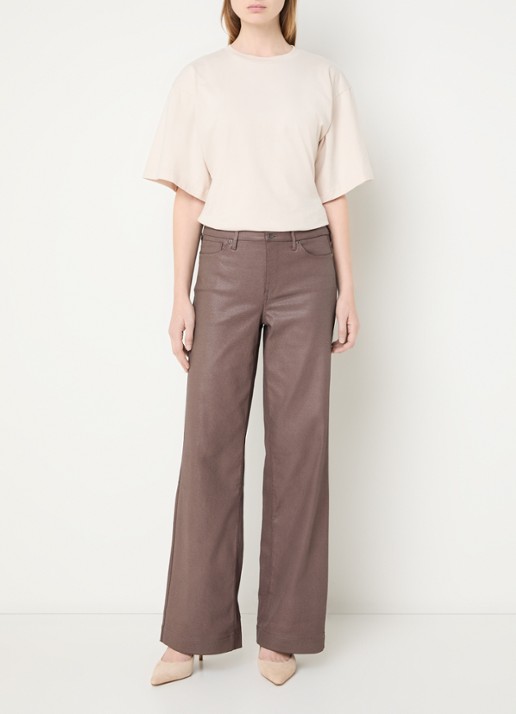 NYDJ Teresa high waist wide leg jeans met gekleurde wassing - voorkant 3 taupe