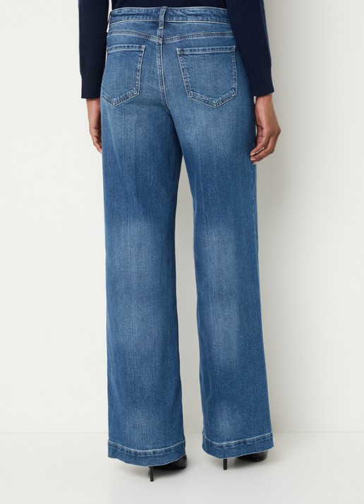 NYDJ Teresa high waist wide leg jeans met steekzakken - achterkant donkerblauw