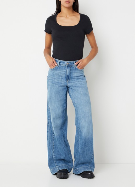 NYDJ Teresa low waist wide fit jeans met steekzakken - voorkant 3 kobaltblauw