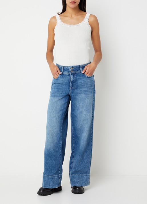 NYDJ Teresa mid waist wide leg jeans met medium wassing - voorkant 4 indigo