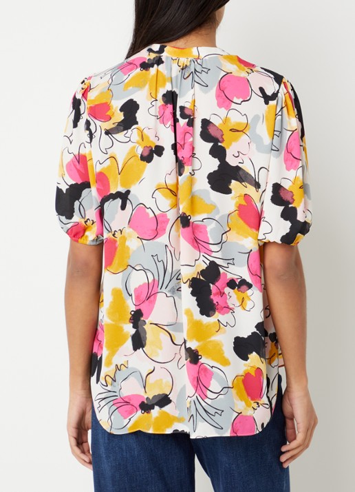 NYDJ Tuniek met bloemenprint en ballonmouw - achterkant khaki