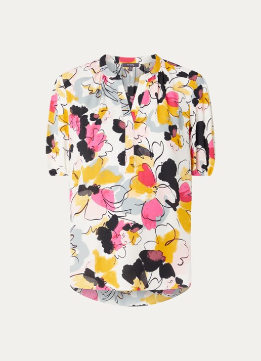 NYDJ Tuniek met bloemenprint en ballonmouw - voorkant 3 khaki