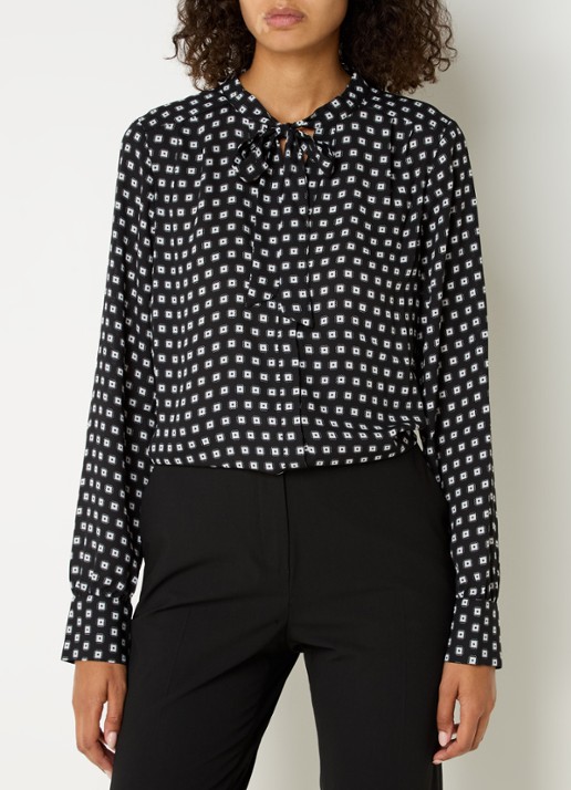 NYDJ Tuniek met print en strikkraag - detail zwart