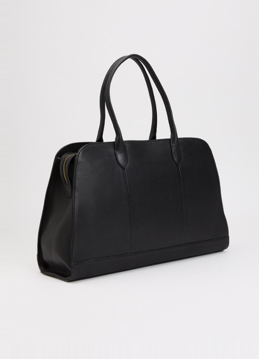 O My Bag Alma schoudertas van leer met 16 inch laptopvak  - achterkant zwart