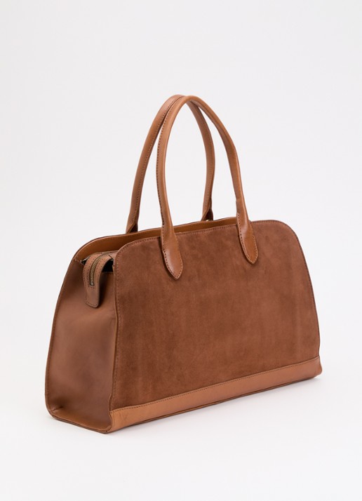 O My Bag Alma schoudertas van suéde met afneembare schouderriem  - achterkant cognac