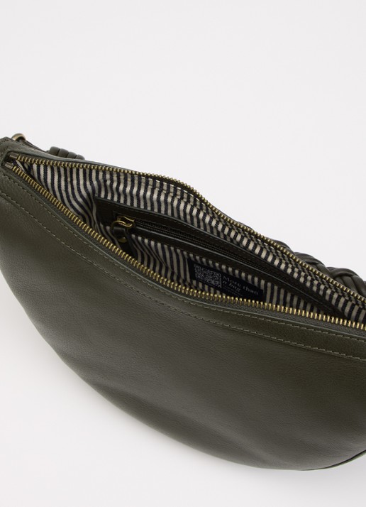 O My Bag Leo Midi schoudertas van leer met afneembare schouderriem  - detail mosgroen