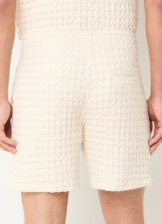 OAS Ecru straight fit korte broek met structuur - achterkant ivoor