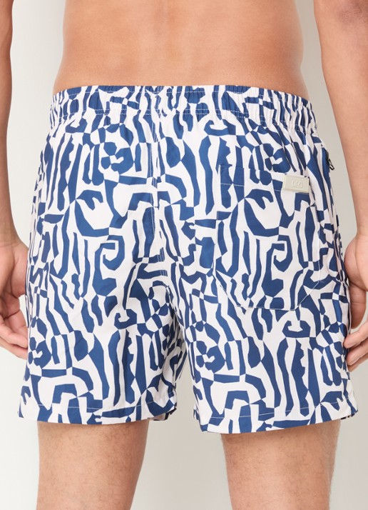 OAS Marbling zwemshorts met grafische print - achterkant donkerblauw