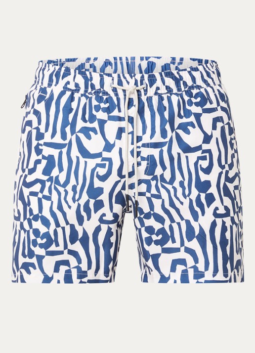 OAS Marbling zwemshorts met grafische print - voorkant 2 donkerblauw