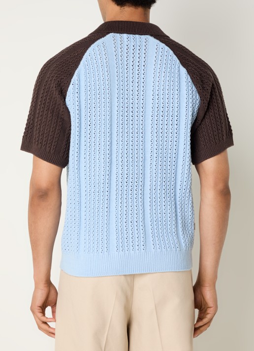 Obey Abel fijngebreide polo met stretch - achterkant 4 lichtblauw