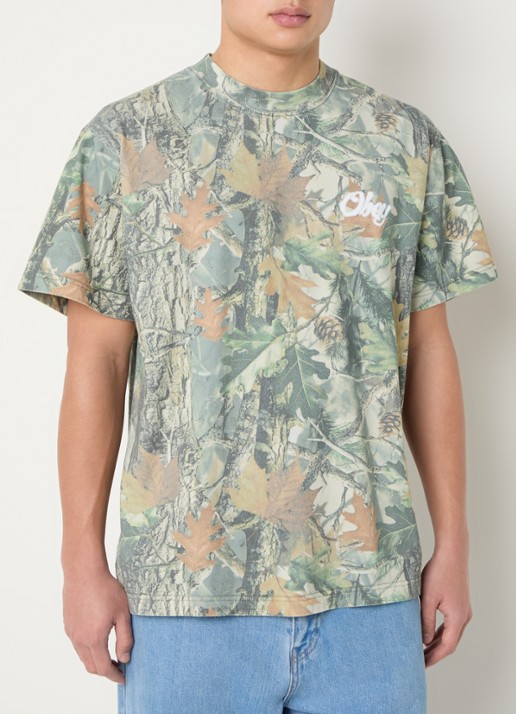 Obey Airbrushed Rose T-shirt met logo- en backprint - achterkant donkerblauw
