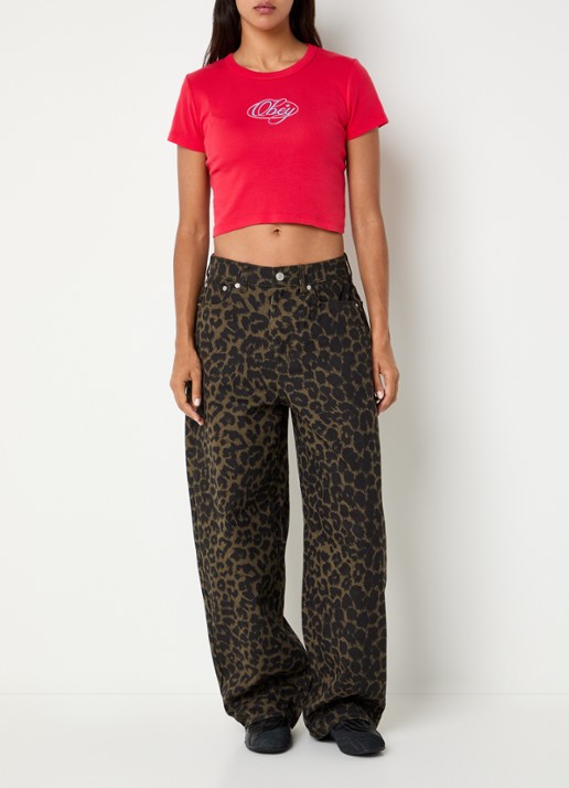 Obey Alysa high waist wide fit jeans met gekleurde wassing - voorkant 3 bronsgroen